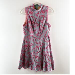 Elliatt Sleeveless Embroidered A Line Mini Dress Green Pink Small